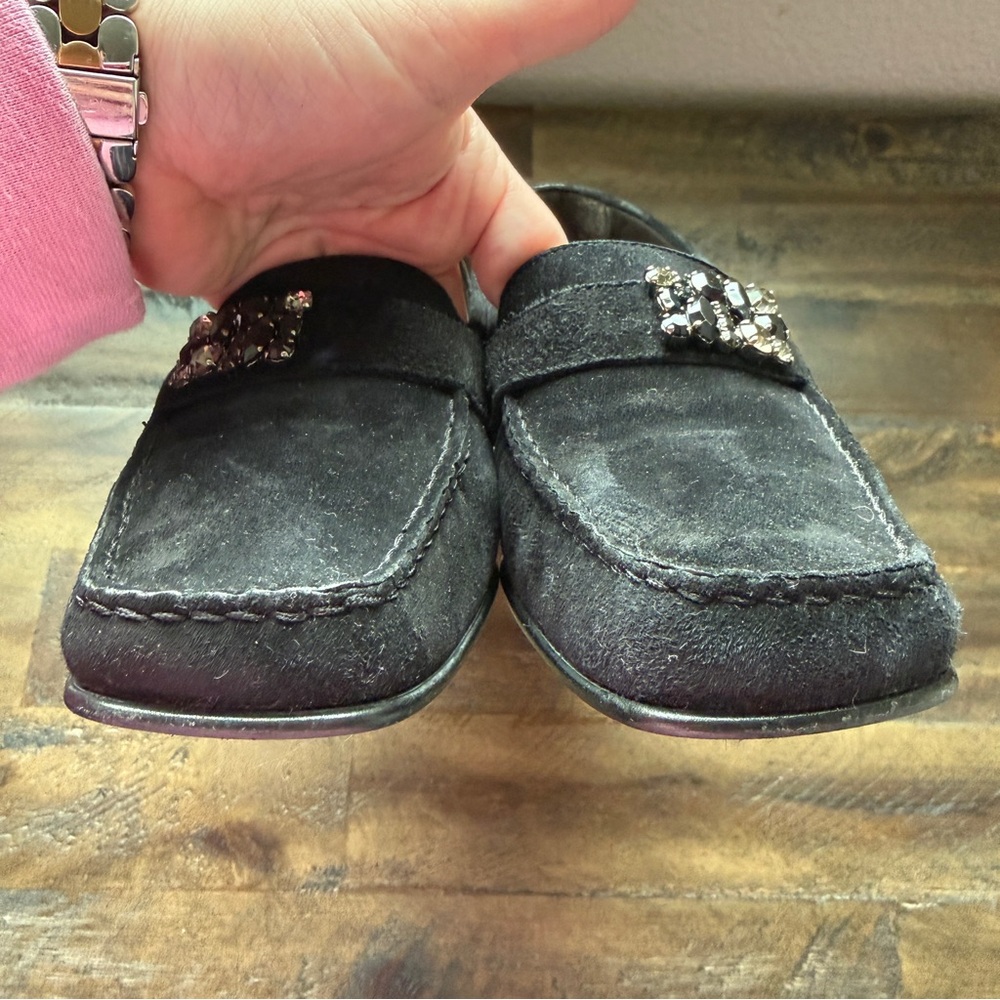 Stuart Weitzman Velvet Square Toe Loafers Womens 7.5 Rhinestone Dressy Classic - Picture 5 of 9